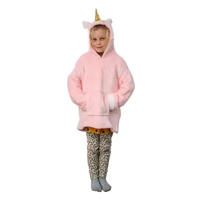 HOODIE UNICORN rózsaszín gyermek ujjas pléd ujjal és kapucnival