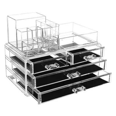 Sminkrendező, akril tároló dobozzal, 4 nagy fiókkal, 24 x 18,5 x 13,5 cm