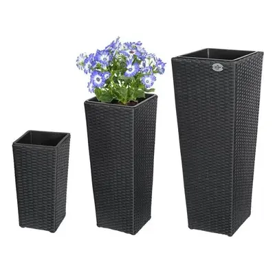 Casaria® 3 db polirattan virágcserep készlet - fekete