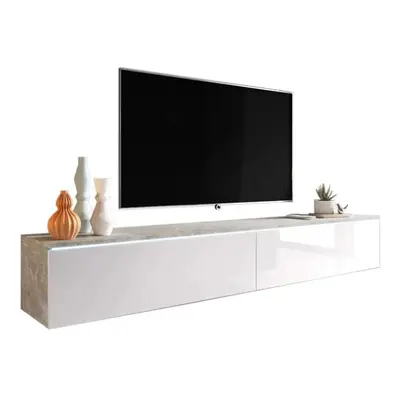 MENDES D 180 TV asztal, 180x30x32, beton/fehér fényes