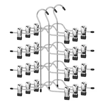 Helytakarékos 4 szintes fém nadrágakasztó készlet, 32 cm, ezüst és fekete