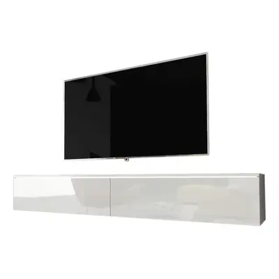 MENDES D 180 TV asztal, 180x30x32, fehér/fehér fényes