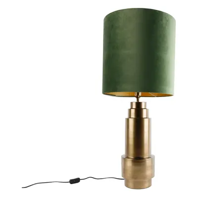 Tafellamp brons velours kap groen met goud 40 cm - Bruut