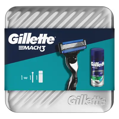 Gillette mach3 (gép + 1 fej/bli) + Mach3 utazási gél 75 ml retró bádogdobozban