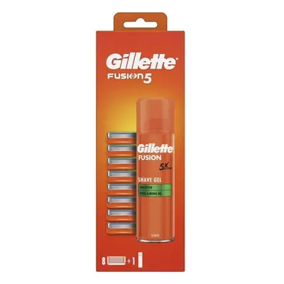 Gillette Fusion5 cserefejek 8 db + Fusion borotvagél 200 ml ajándékkészlet