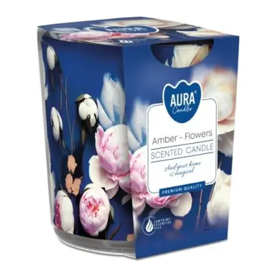 Aura Bispol illatos gyertya üvegben Amber-Flowers 100g