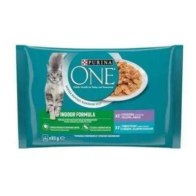 Purina One Indoor tasakos macska 4x85g - Borjú, tonhal