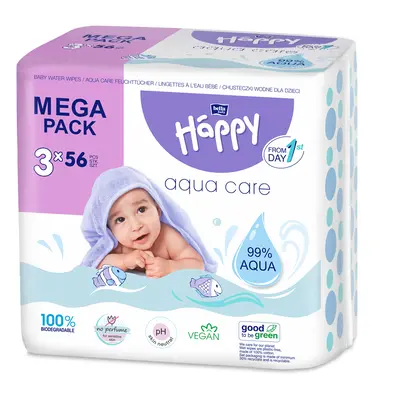 HAPPY Baby - mega csomag Aqua care tisztító törlőkendők 56 x 3 db