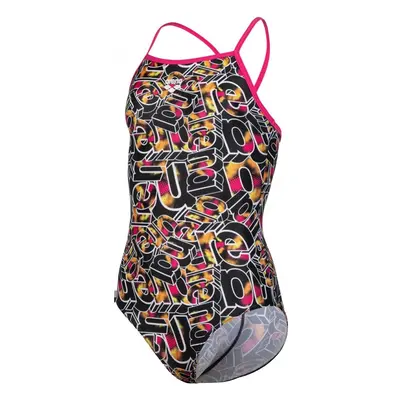 Arena girls swimsuit lightdrop back allover freak rose/black/multi 4xs