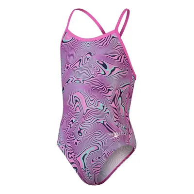 Speedo allover digital vback neon reefs girl true navy/orchid/green