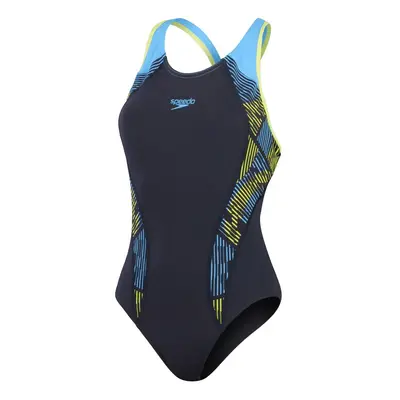 Speedo placement laneback true navy/curious blue/lemon drizzle l