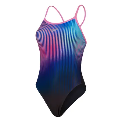 Speedo placement digital turnback one piece black/kiki pink/picton