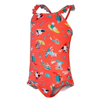 Speedo digital frill thinstrap swimsuit infant girl coral