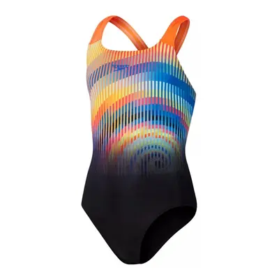 Speedo printed placement powerback girls black/orange 116cm