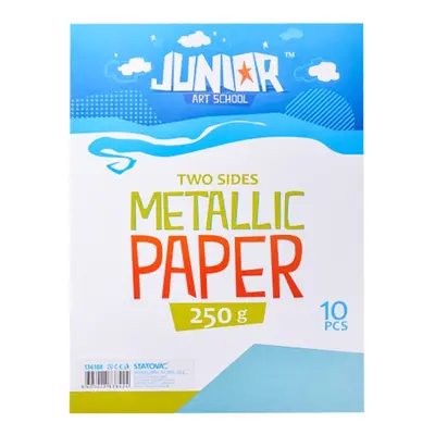 JUNIOR-ST - Dekorációs papír A4 Metallic kék 250 g, 10 darabos készlet