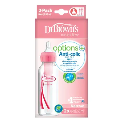 DR.BROWNS - Antikolikus cumisüveg Options+ keskeny 2x250ml műanyag rózsaszín (SB82305)