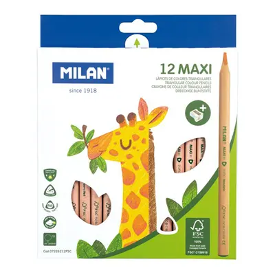 MILAN - Maxi háromszögletű zsírkréta 5 mm 12 db + hegyező