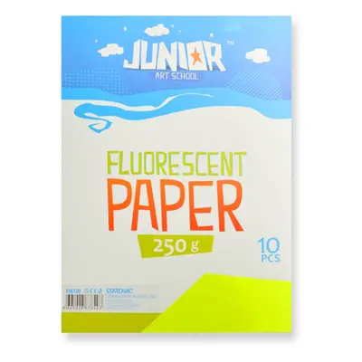 JUNIOR-ST - Dekorációs papír A4 Fluo sárga 250 g, 10 darabos készlet