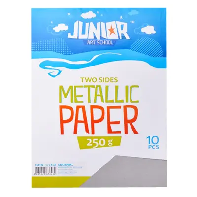 JUNIOR-ST - Dekorációs papír A4 Metallic ezüst 250 g, 10 darabos készlet