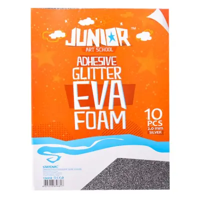 JUNIOR-ST - Dekoratív hab A4 EVA Glitter ezüst öntapadós 2,0 mm, készlet 10 db