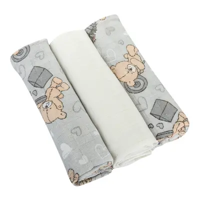 BOMIMI - Prémium textilpelenka 80x70 (3db), TEDDY-GRAY