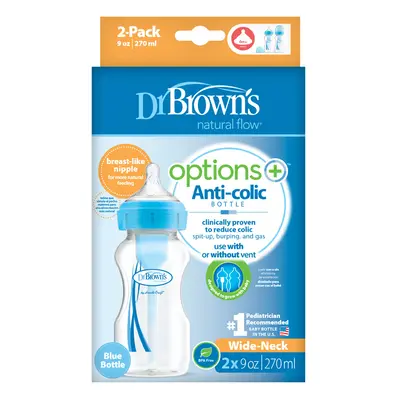 DR.BROWNS - Antikolikus cumisüveg Options+ széles nyakú 2x270ml műanyag kék (WB92602)