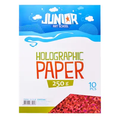 JUNIOR-ST - Dekorációs papír A4 Holografikus piros 250 g, 10 db-os készlet