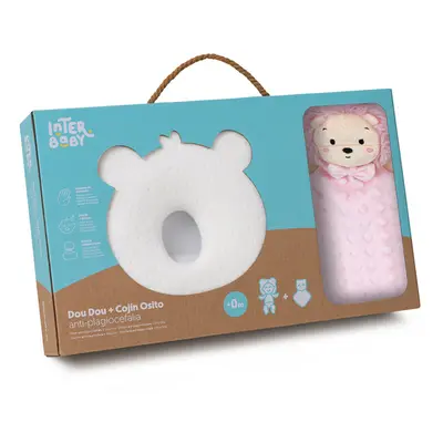 INTERBABY - SET BEAR - ergonomikus párna + ölelgető párna - rózsaszín