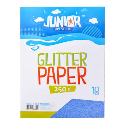 JUNIOR-ST - Dekorációs papír A4 Glitter kék 250 g, 10 darabos készlet