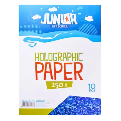 JUNIOR-ST - Dekorációs papír A4 holografikus kék 250 g, 10 darabos készlet