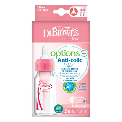 DR.BROWNS - Antikolikus cumisüveg Options+ keskeny 2x120ml műanyag rózsaszín (SB42305)