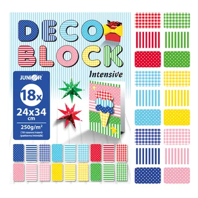 JUNIOR - Dekorációs papírblokk - rajz DECO BLOCK B4 24x34 cm, 250g (18 db) mix 6 minta/x3