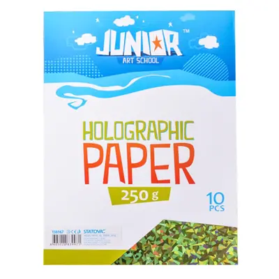 JUNIOR-ST - Dekorációs papír A4 holografikus zöld 250 g, 10 darabos készlet