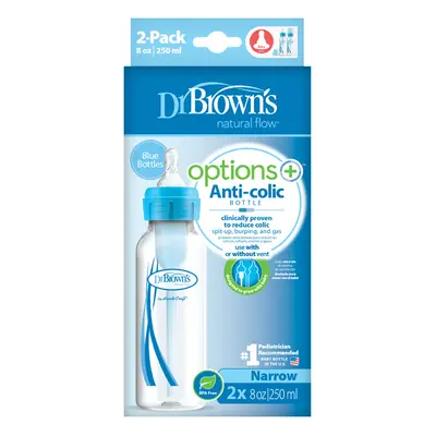 DR.BROWNS - Antikolikus cumisüveg Options+ keskeny 2x250ml műanyag kék (SB82405)