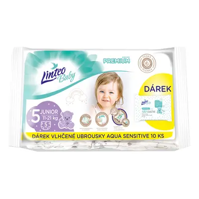 LINTEO - Baby premium Junior jednorázové plienky (11-21kg) 5ks + darček vlhčené utierky AQUA SEN