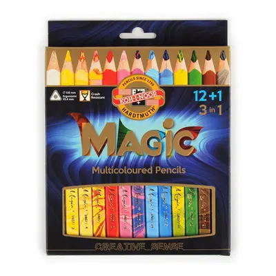 KOH-I-NOOR - "MAGIC 3408" háromszög alakú zsírkréta többszínű tintával 12+1 db-os készlet