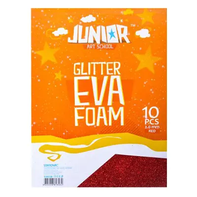 JUNIOR-ST - Dekoratív hab A4 EVA Glitter piros 2,0 mm, készlet 10 db