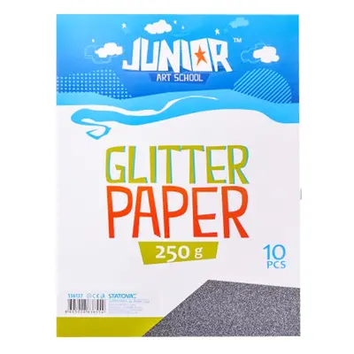 JUNIOR-ST - Dekorációs papír A4 Glitter fekete 250 g, 10 darabos készlet