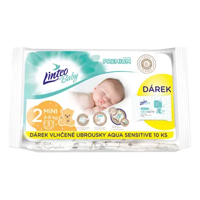 LINTEO - Baby premium Mini jednorázové plienky (3-6kg) 5ks + darček vlhčené utierky AQUA SENSITI