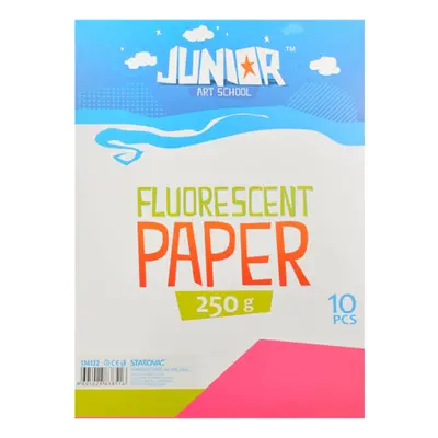 JUNIOR-ST - Dekorációs papír A4 Fluo rózsaszín 250 g, 10 darabos készlet