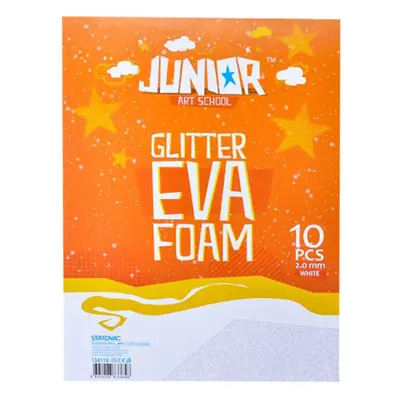 JUNIOR-ST - Dekoratív hab A4 EVA Glitter fehér 2,0 mm, készlet 10 db