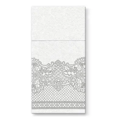 PAW - AIRLAID evőeszköz táskák 40x40cm Royal Lace Silver, 25 db/csomag