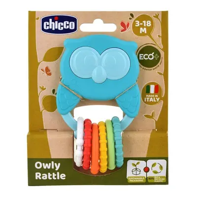 CHICCO - Csörgő rágcsáló érzékelő gyűrűkkel Eco+ Bagoly Bagoly 3m+