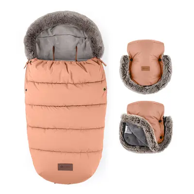 PETITE&MARS - Téli szett Comfy 4 az 1-ben bundazsák + kézmelegítő babakocsira Furry Pastel Peach