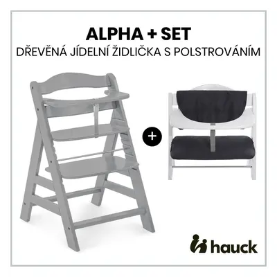 HAUCK - Alpha+ szett 2in1 fából készült szék, szürke + Melange charcoal