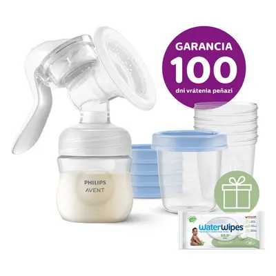 PHILIPS AVENT - Manuális mellszívó + VIA 180 ml 5 db+WW Soapberry 60 db