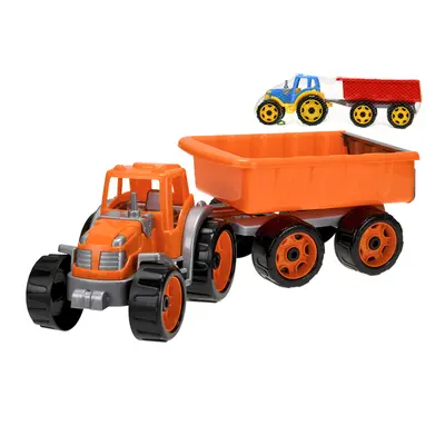 MIKRO TRADING - Traktor billenő pótkocsival 54 cm narancssárga hálóban