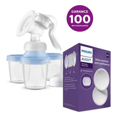 PHILIPS AVENT - Anyatejpumpa kézi a VIA rendszerrel + Eldobható melltartó betétek 24 db