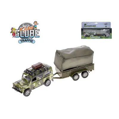 MIKRO TRADING - Kids Globe Traffic Land Rover Defender Military 14,5cm-es fém hátuljáró utánfutó