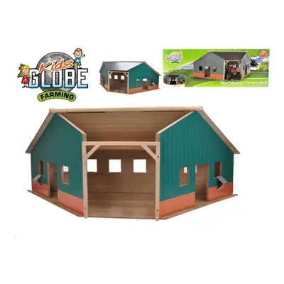 MIKRO TRADING - Kids Globe Farming fából készült garázs/farm 40,5x100x38cm 1:16 dobozban